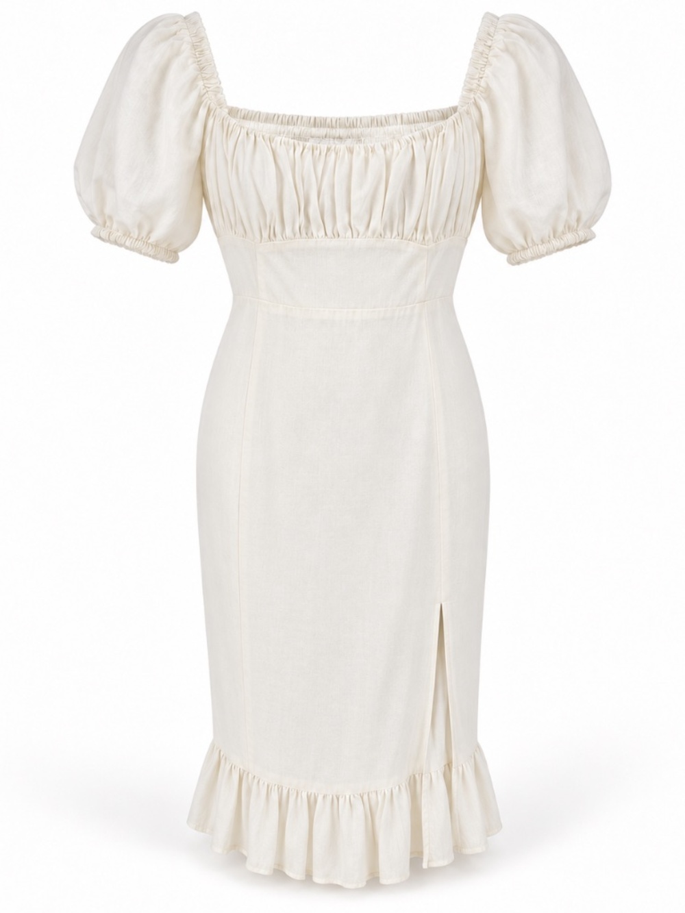 House of Harlow 1960 Ivory Puff\-Sleeve Midi Dress, Size Small DESCRIPTION: Ele